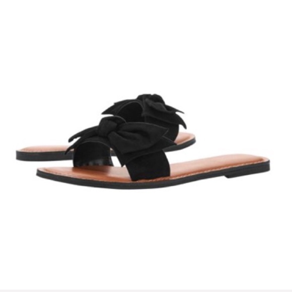 Shoes - Black Bow Slides Sandals Vegan Leather Size 9-9.5